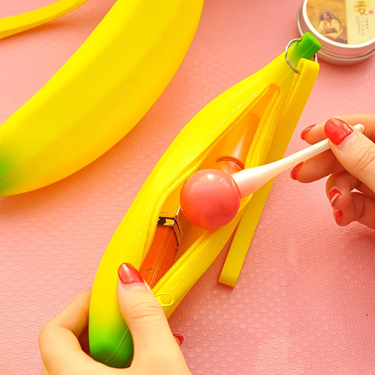 2 Banana-Shaped Zipper Wallets, Fashionable Fruit Coin Purses, Silicone Banana-Shaped Fun Storage Cases, Compact Storage for Earphones, Lipstick, Earphone Cases, Lipstick, Coin Purse Accessories - Cute Birthday Gifts view 3