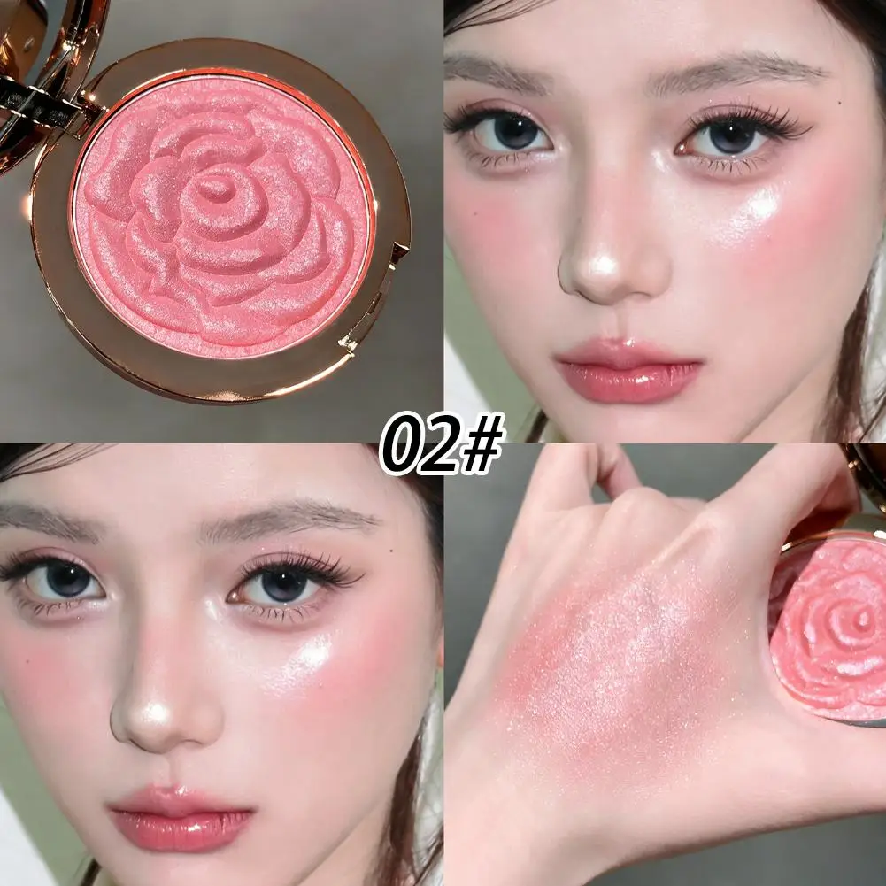 Rose Embossed Blush Highlighter Shimmer Face Contour Powder Natural Glow Makeup Palette