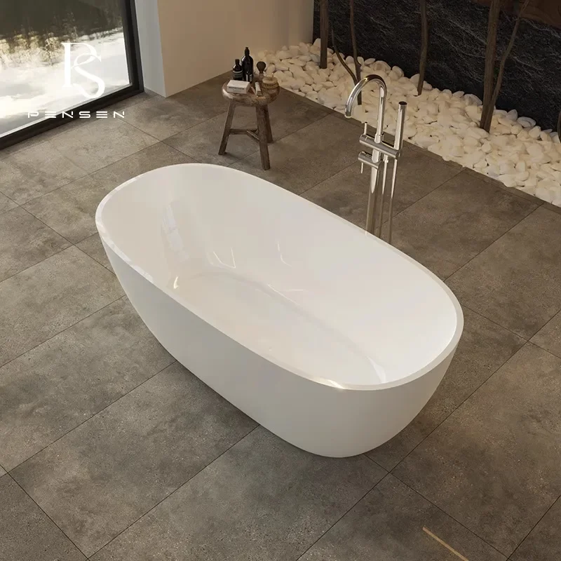 Freestanding Acrylic Bathtub for Small Bathroom Modern Luxury Soaking Tub Compact Design for Apartment Hotel Adult Use