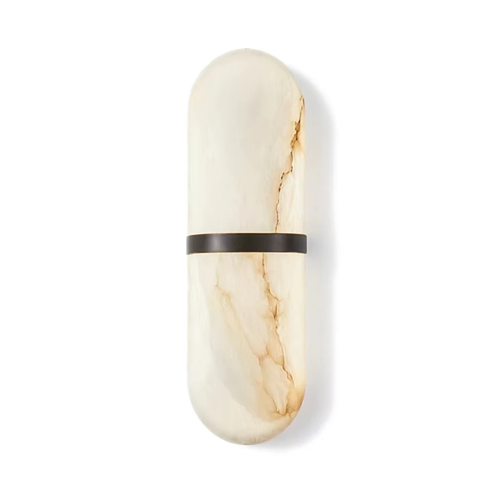 Modern LED Alabaster Wall Sconce Gold Brass Frame Natural Marble Wall Lamp for Bedroom Bedside Living Room Hallway Home Decor Li