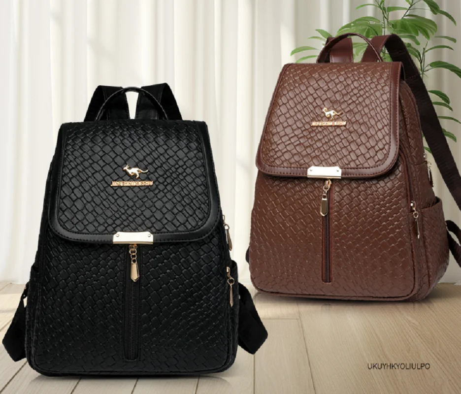 2025 Women's Fashion Weaving Leather Travel Backpacks Korean Large Capacity Shoulder Bags Totes School Bag Crossbody Backpack