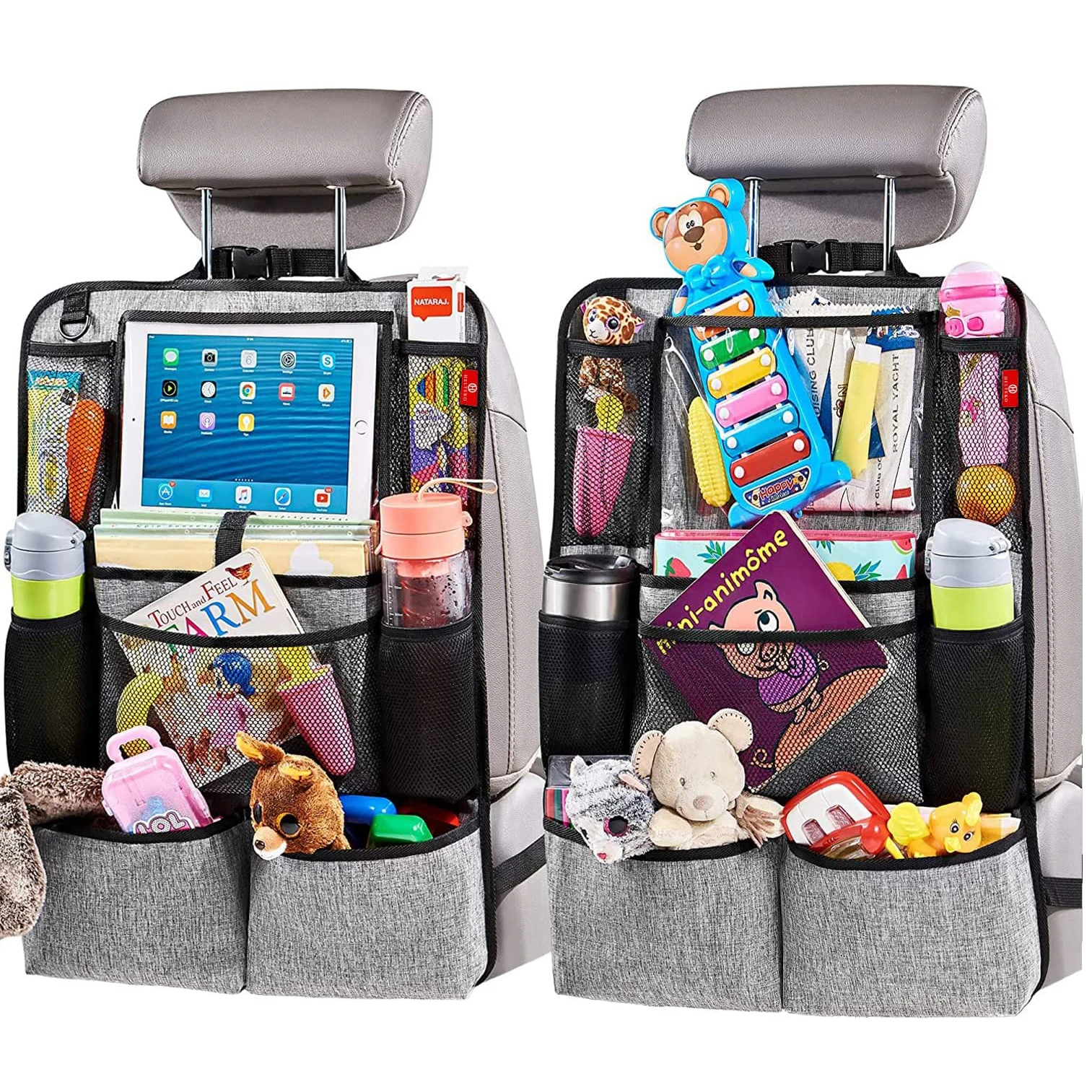 Car seat backrest protector, children's car rear seat organizer, foot pad, storage bag with touch screen tablet computer bracket