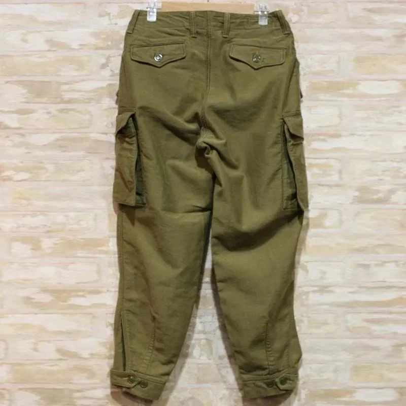 

YUTU&MM tooling retro casual small feet multi-pocket loose brushed twill cotton 9-point pants