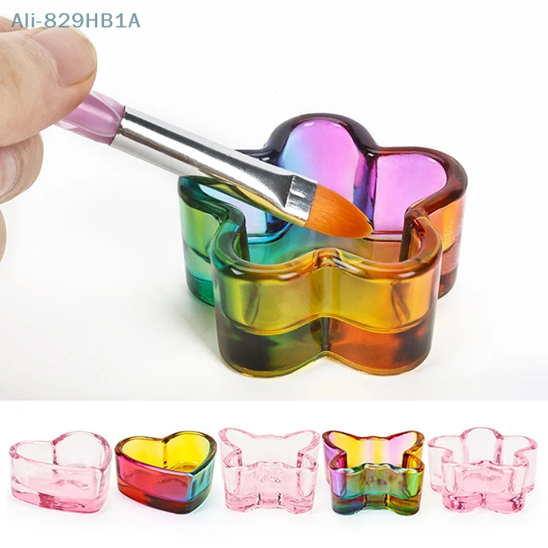 1 Stuks Regenboog Kristalhelder Glas Vloeibare Schotel Dappen Schotel Glazen Beker Met Deksel Kom Voor Acryl Poeder Monomeer Nail Art Tool