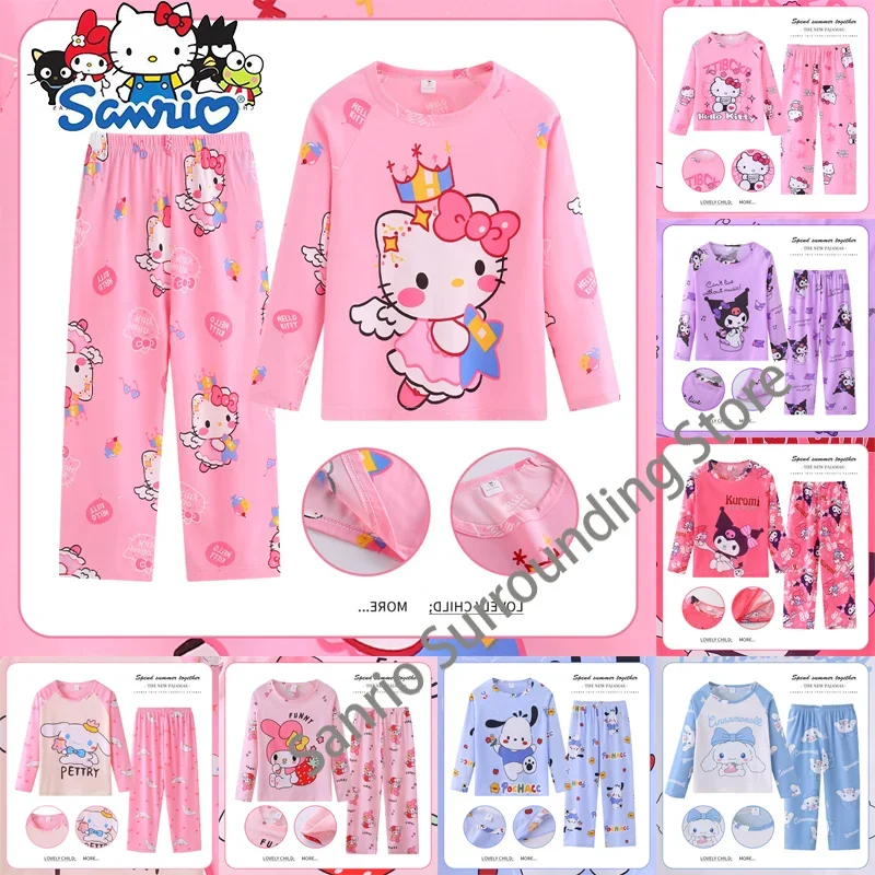 

Sanrio Kids Pajamas Pants Set Hello Kitty Kuromi Cinnamoroll Girls Boys Nightwear Trousers Children Long Sleeves Home Clothes