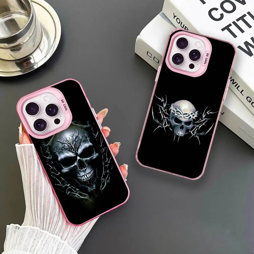 

Cyber Style Steel Skull Phone Case For iPhone 16,15,14,13,12,11,Mini,Pro,MAX Pink Matte Shockproof Cover