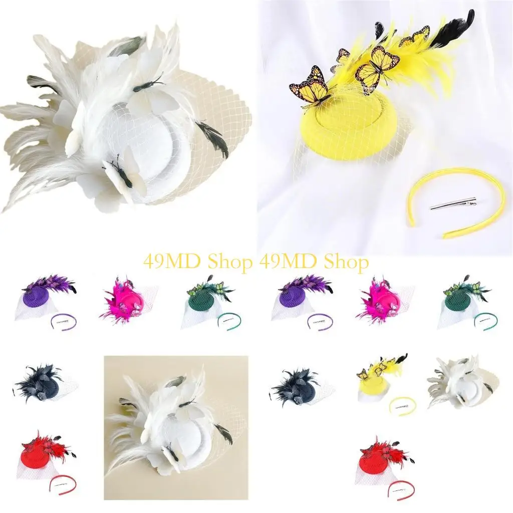 

49MD 1920-е годы Средневековая шпилька с перьями Фетровая шляпа для выпускного вечера Заколка для волос Повязка на голову