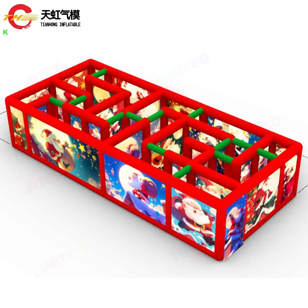 빠른 배송 크리스마스 테마 에어바운스 미로 태그 블로우 업 산타 유령의 집 미로 놀이 블로워 포함