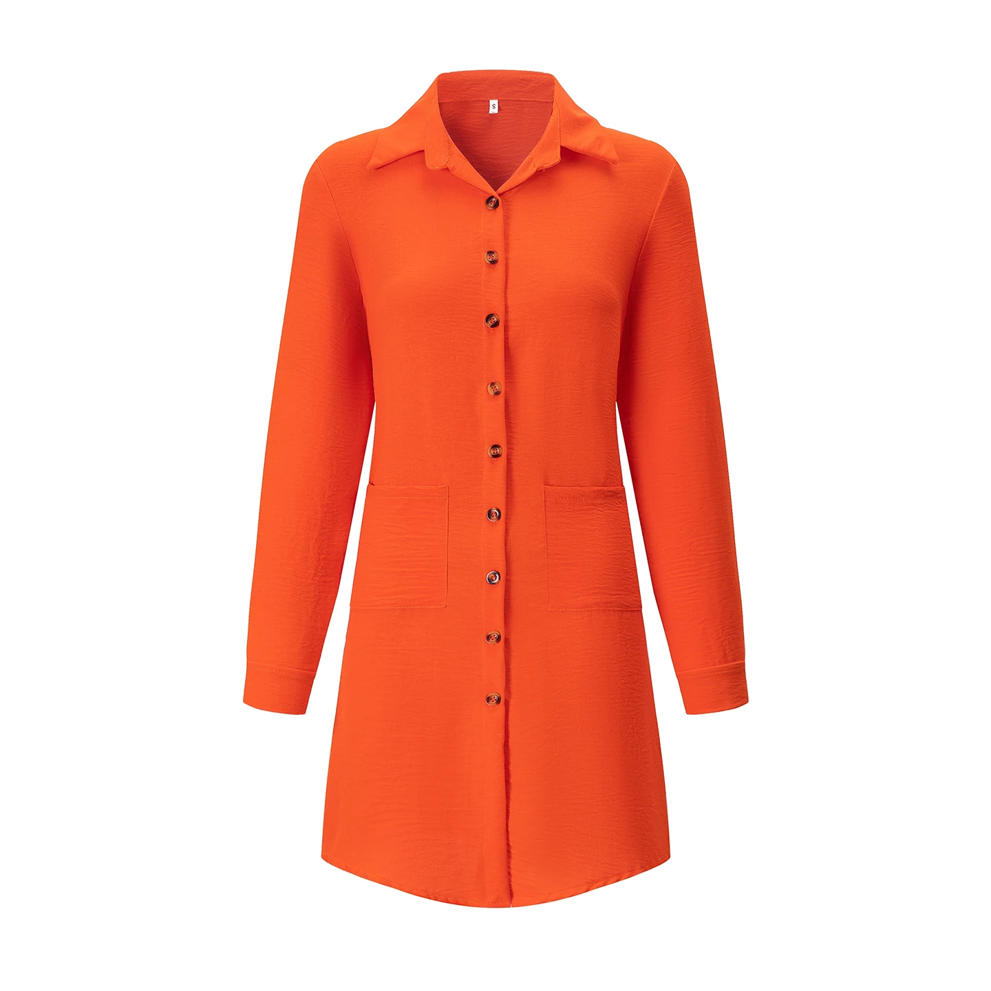 Frühling Sommer Damen Hemdkleid mit Umlegekragen, Locker Geschnittenes Übergroßes Midi-Kleid mit Knopfleiste und Seitentaschen, Lässiges Strandkleid – Detail 20