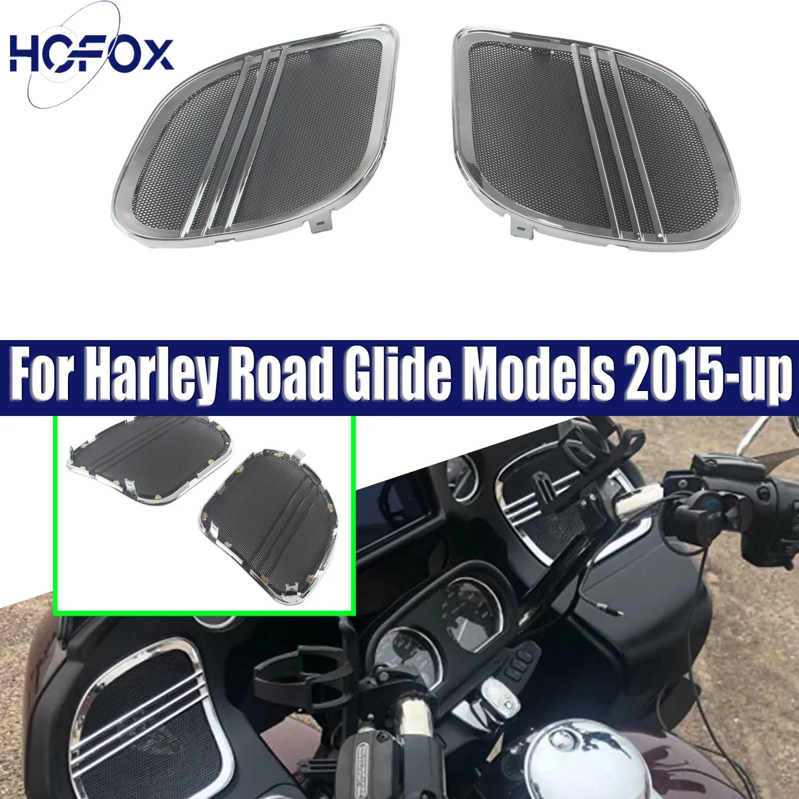 

For Road Glide FLTRX 2015-2018 Steel Tri-Line Speaker Grills Cover Trim