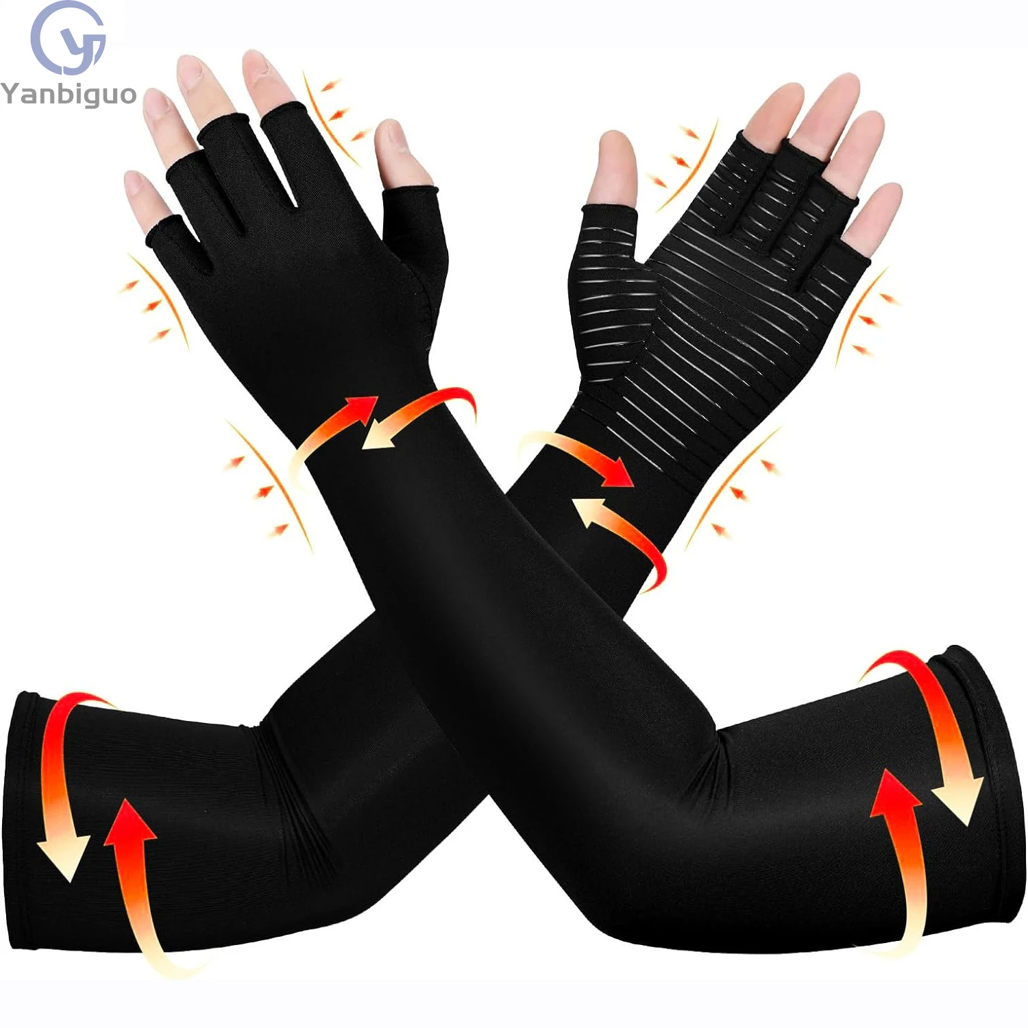 

Long Copper Compression Arthritis Gloves for Women & Men, Medical Arm & Hand Compression Gloves, Fingerless Pressuse Gloves