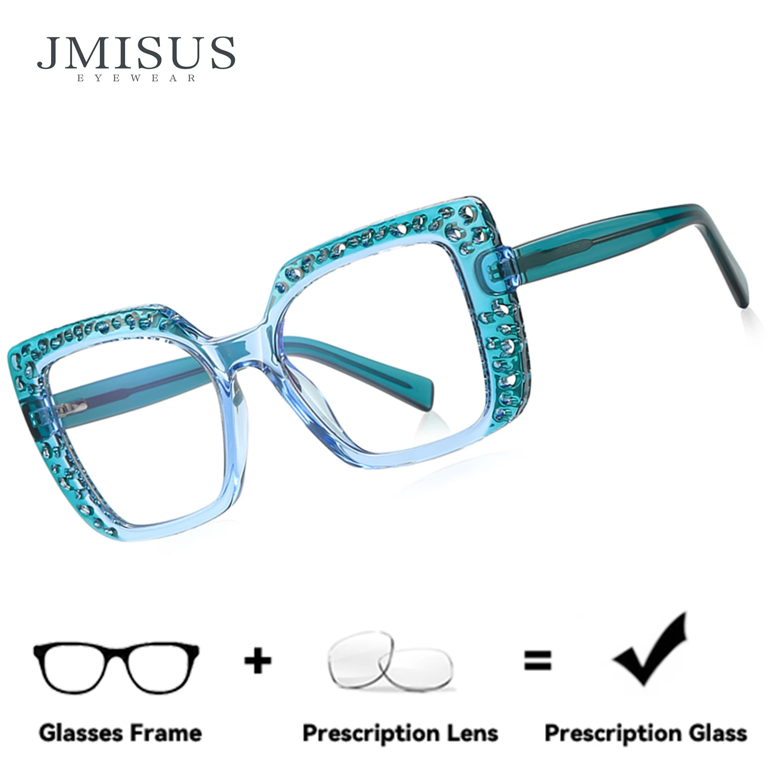 

JMISUS Women Large Square Prescription Eyeglasses Handmade Acetate Blue Light Blocking And Photochromic Grey Progressive Eyewear