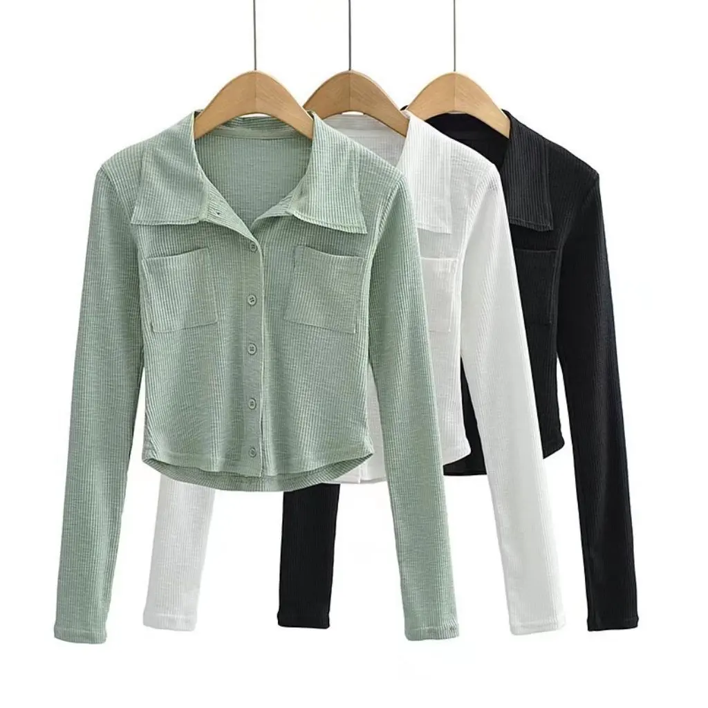 

YPFF женская приталенная футболка с лацканами и сетчатой поверхностью, кардиган с длинными рукавами, топ в европейском и американском стиле с карманами, однобортный