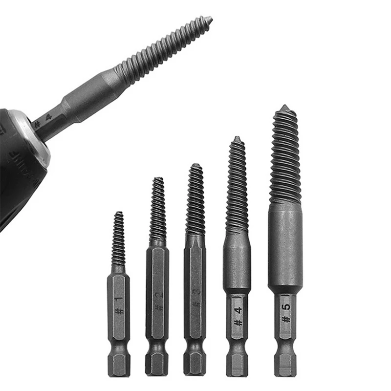 5PCS Screw Extractor Center Drill Bits Guide Set Broken Damaged Bolt Remover Hex Shank And For Broken Hand Tool