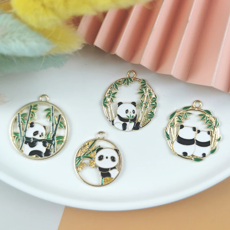 

ApeUr 10pcs/pack Oil Drop Bamboo Panda Enamel Charms Kawaii Animal Metal Pendants For DIY Fashion Jewelry Accessory