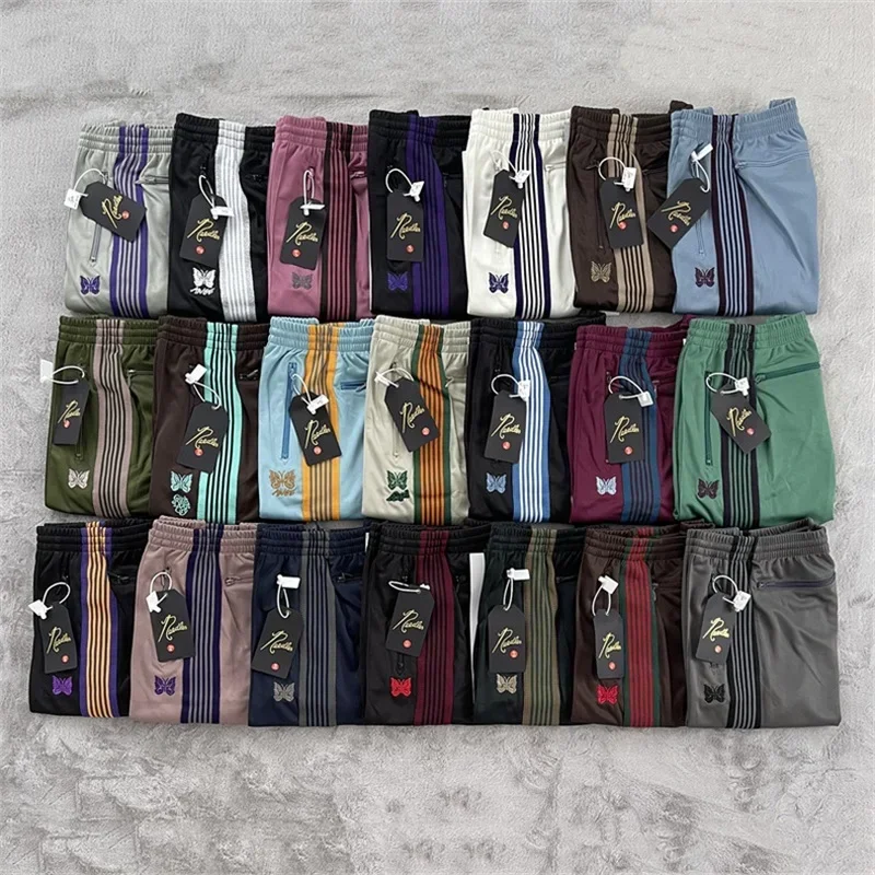 

25ss Butterfly Embroidery AWGE Multicolor Ribbon Striped Sweatpants Men Women Best Quality Pants Zipper Pocket Trousers