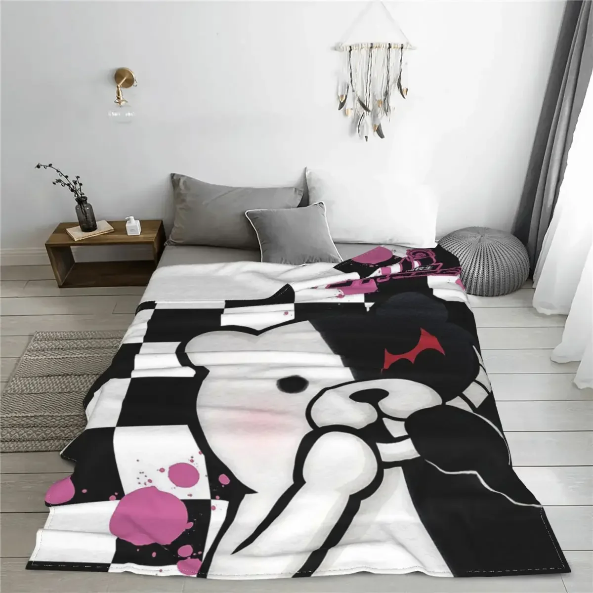 Monokuma Knitted Blankets Flannel Danganronpa Anime Ultra-Soft Throw Blankets for Bed Bedroom Quilt