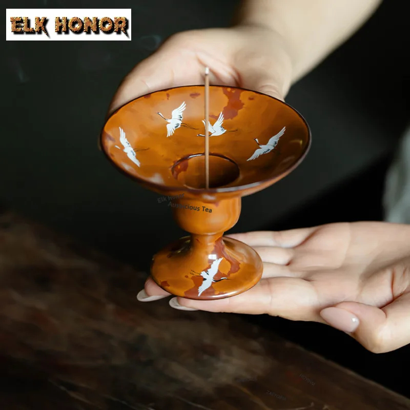 ZAEYORIA Kiln Fambe Red-crowned Crane Incense Holder Mist Smoking Steamers Incense Burners Consecrate Censer Home Ornaments Gift