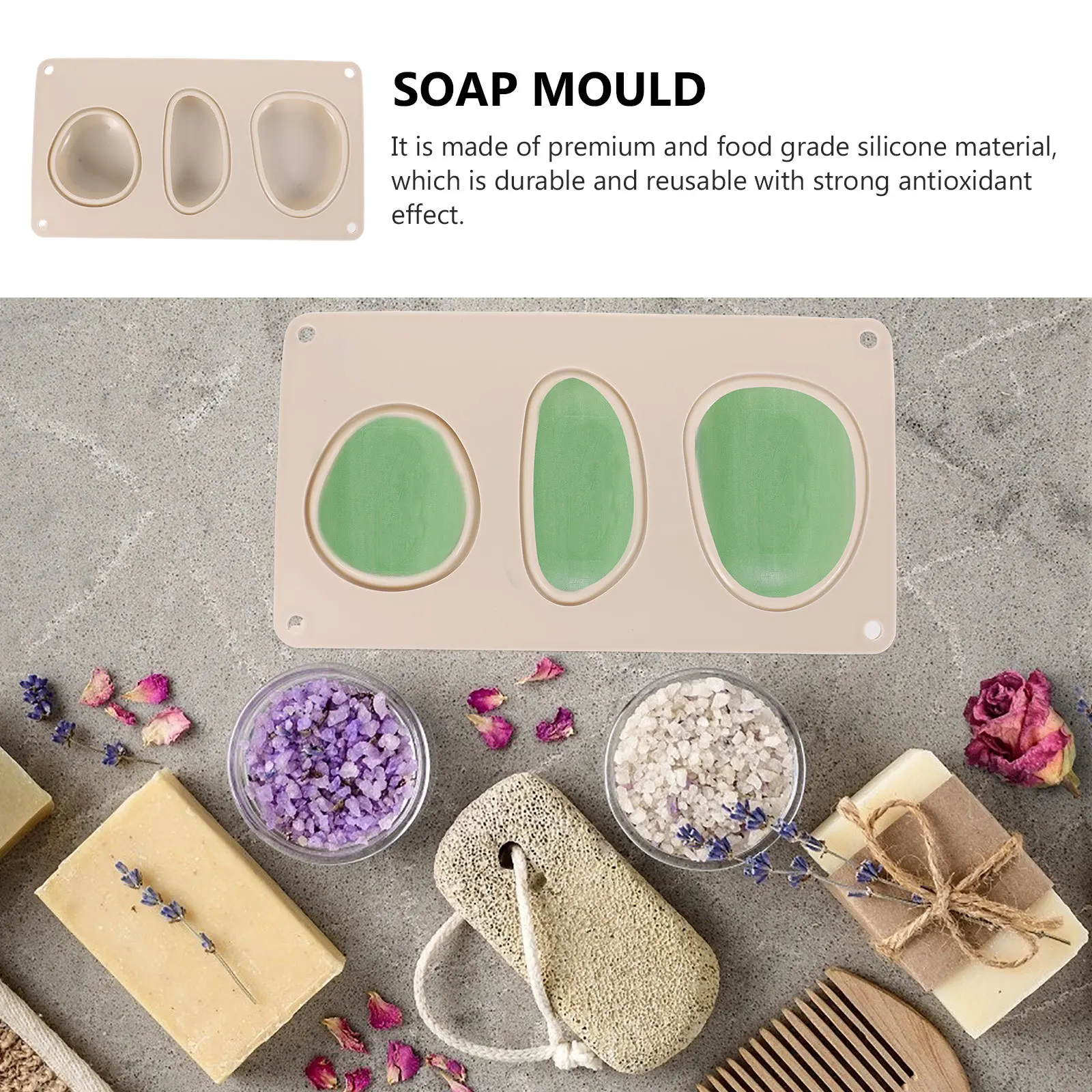 

1Pcs Oval 3-Cavity Silicone Cobblestone Mold Reusable DIY Soap Plaster Cement Gypsum Craft Mold Flexible Non-Stick Baking Grade