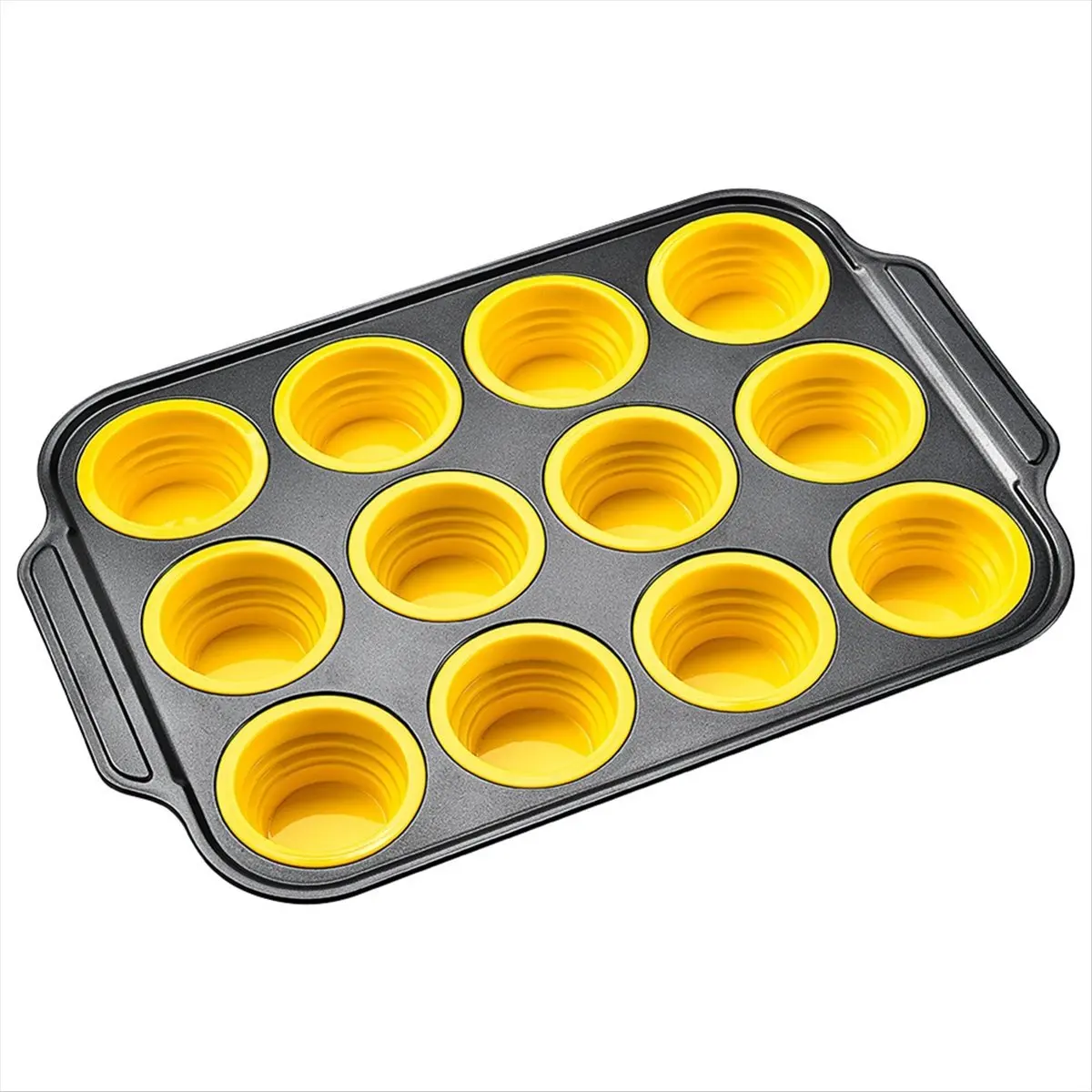 2026 Trend Silicone Muffin Pan with Metal Frame, Egg Bite Maker Silicone Molds for Baking, Cupcake Pans 12 Regular Size Yellow