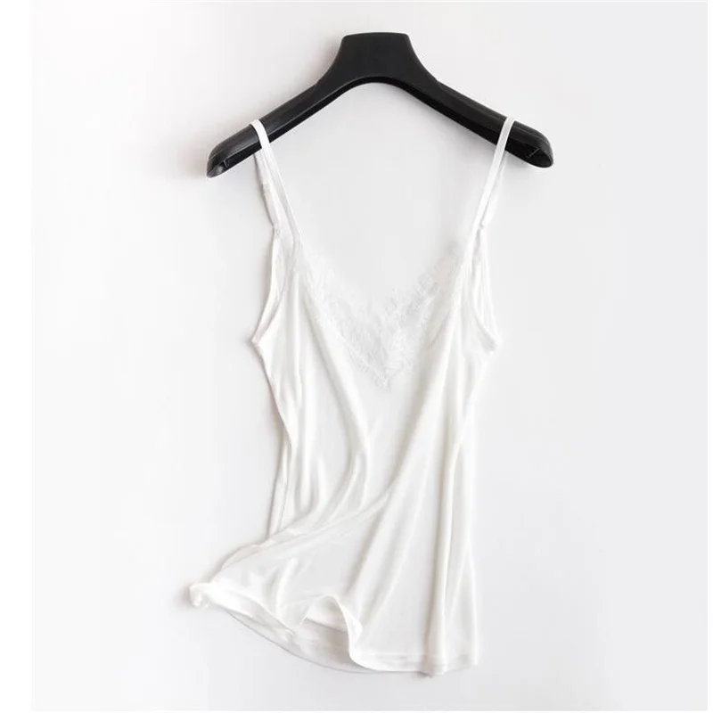 NEW 100% Natural Mulberry Silk Strap Top Women Adjustable Shoulder Solid Cami Vest Sleeveless Lace Tank Tops Ladies Camisole