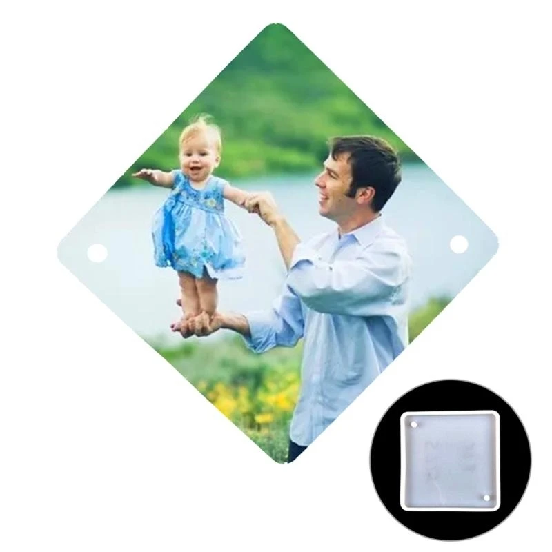 J78F Resin Molds Square Silicone Pendant Jewelry Casting Molds with Two Hanging Hole for Resin Jewelry Making Family Decor