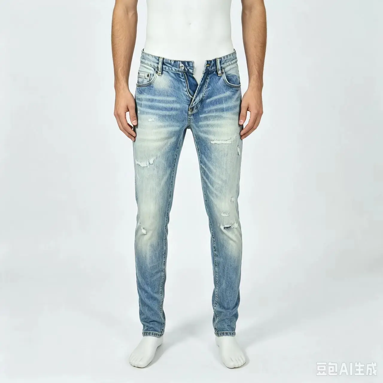 Y2Kstreet fashion jeans stretch slim fit washed denim jeans light blue hip-hop brand painted pants men's style