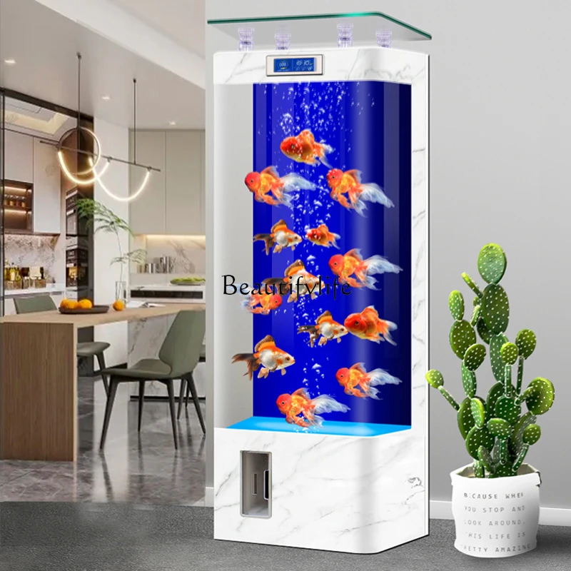 2024 New Intelligent Hot Bending Integrated Molding Glass Fish Tank Living Room Vertical Ecological Aquarium