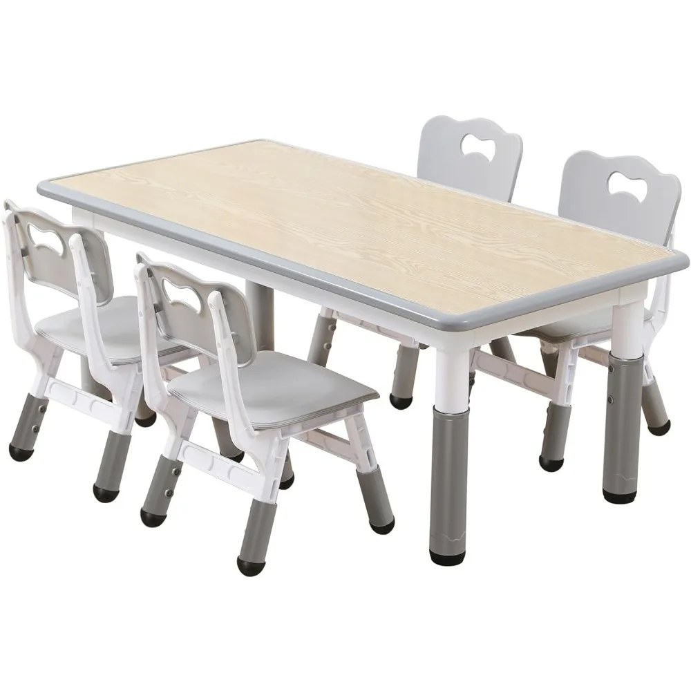 

Kids Table and 4 Chairs Set, Height Adjustable Toddler Table and Chair Set, Graffiti Desktop, Classroom/Daycare/Home