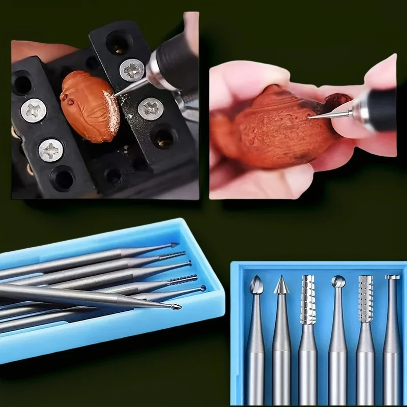 6pcsTungstenSteelMicroEngravingKnifeSetHandleDiameter2.35mmBurs for OliveCoreCarvingEngravingMachineCutterToolKit Accessories