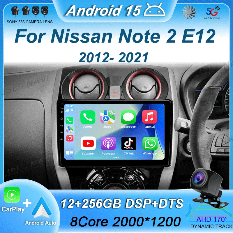 

Carplay Auto For Nissan Note 2 E12 2012-2021 Android 15 Car Radio Multimedia Video Player GPS Navigation WIFI 4G DSP Stereo DSP