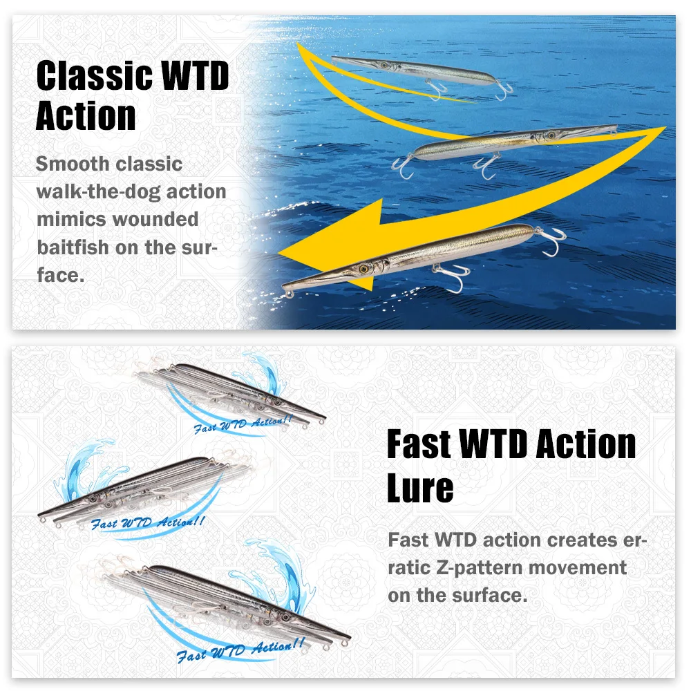 B&U Topwater Floating Pencil Lures, Weitwurf-Hardbaits für Salzwasserfischen mit BKK-Haken, für Seebarsch, GT, Barracuda – Detail 4