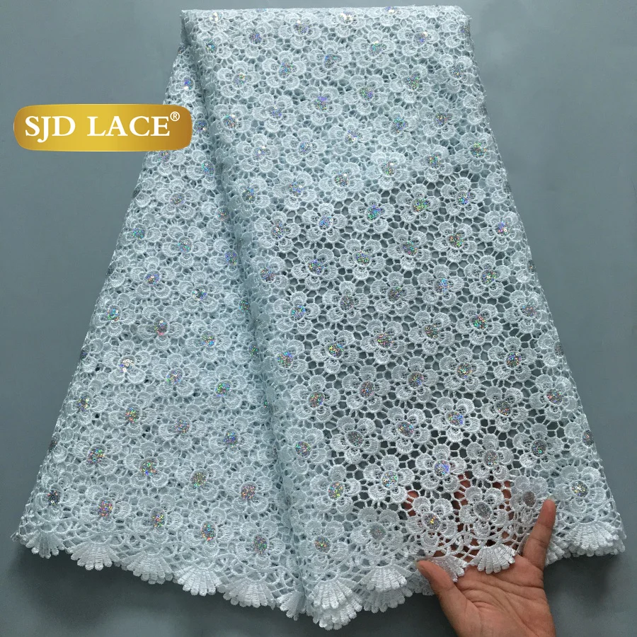 

SJD LACE African Guipure Cord Lace Fabric 2025 High Quality 4526 White Water Soluble Lace Fabric Embroidery for Wedding Dresses