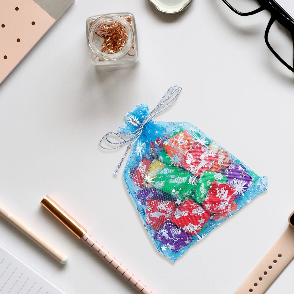 

50 Pcs C y Snack Pouches Drawstring y Pouches Friendly Star Patterns Kids Favor Blue Fabric Bags Packaging