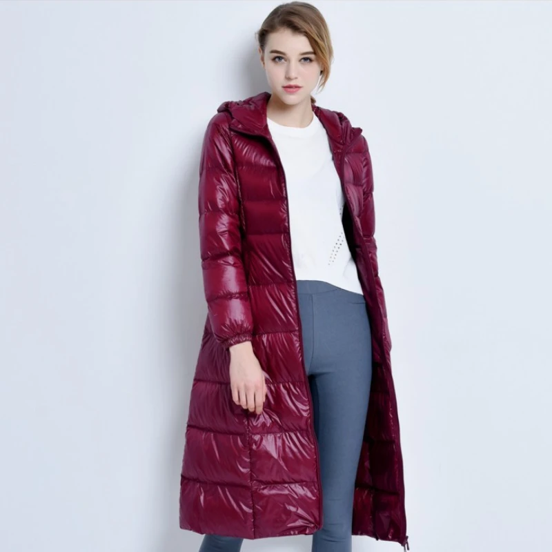 Autumn Winter Long White Duck Down Women Coat Ultra Light Thin Casual European women down jacket Slim Remove Hooded Warm Parka