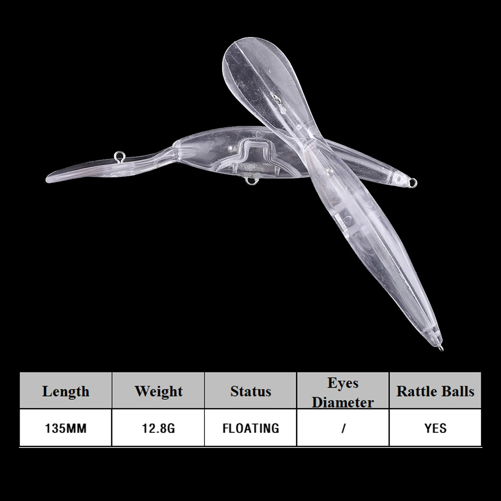 Chan’sHuang 20PCS Unpainted Blanks Bait 13.5cm 12.8g Floating  Deep Water Diving Minnow DIY Handmade Artificial Fishing Lure