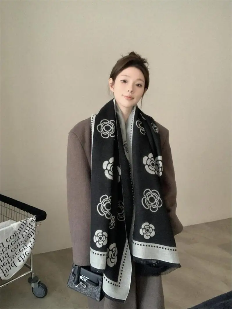 

Женский шарф Camere с цветочным узором, осенне-зимний новый теплый красивый шил, одинаковый корейский вариант, длинный прямоугольный шарф