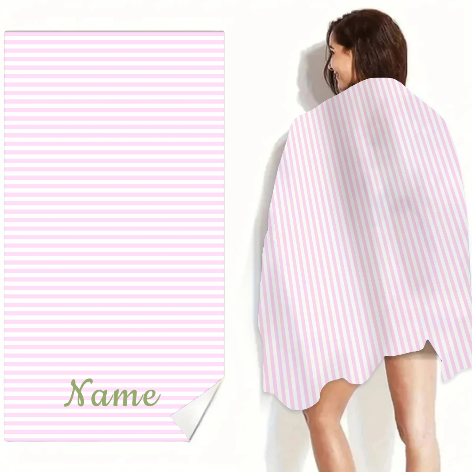 Personalized Striped Beach Towels Custom Name Logo Microfiber Towel Thin Quick Dry Absorbent for Beach Swimming Yoga Bath Sports