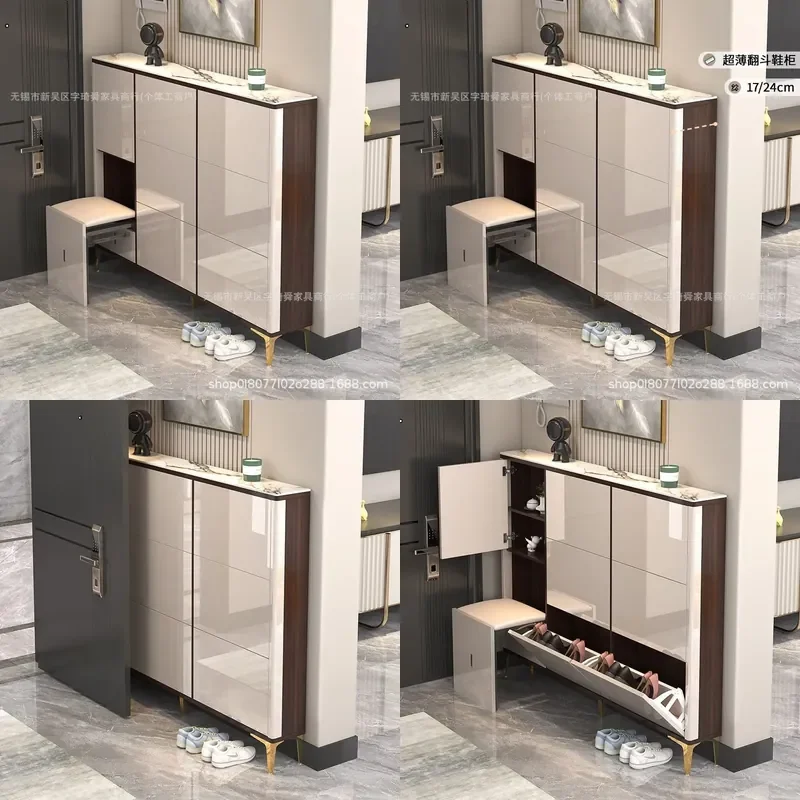 For 17CM Ultra-thin Tipping Bucket Shoe Cabinet Narrow Side Storage for Small Apartment Entryway Corridor Behind Door Wall
