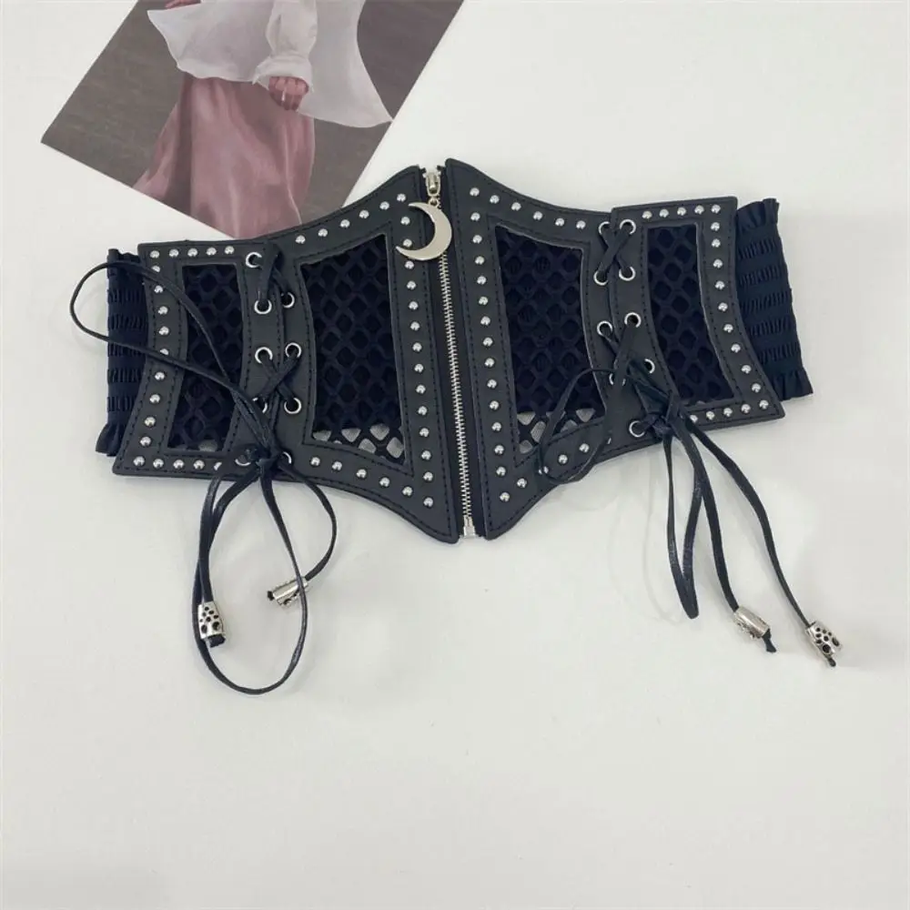 

Модный женский пояс из искусственной кожи, черный широкий пояс, аксессуары, украшения на талию, сетчатые украшения на талию с вырезами в стиле панк