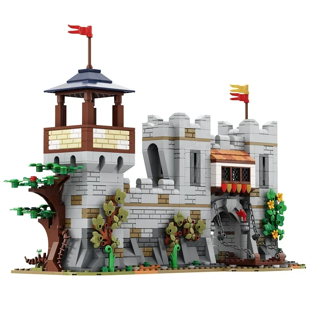 Gobricks MOC Castillo de los caballeros del León pequeño, bloques de construcción en miniatura, arquitectura Medieval, juguetes educativos para chico, regalo de cumpleaños
