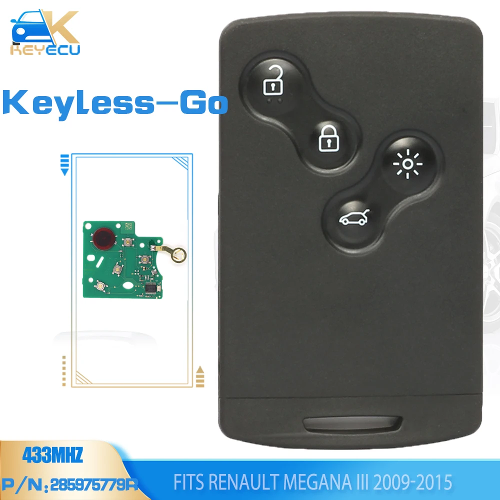 

KEYECU Keyless-Go 433Mhz PCF7952 Smart Remote Key for Renault Megana III,Laguna III,Scenic 3 2009 2010 2011 2012 2013 285975779R