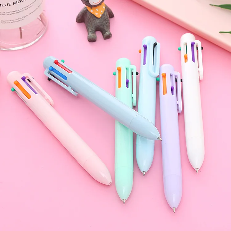 24pcs High-value Macaroon 6-color Ballpoint Pens Cute Student Stationery Press The Girl Heart Color Notebook Pen