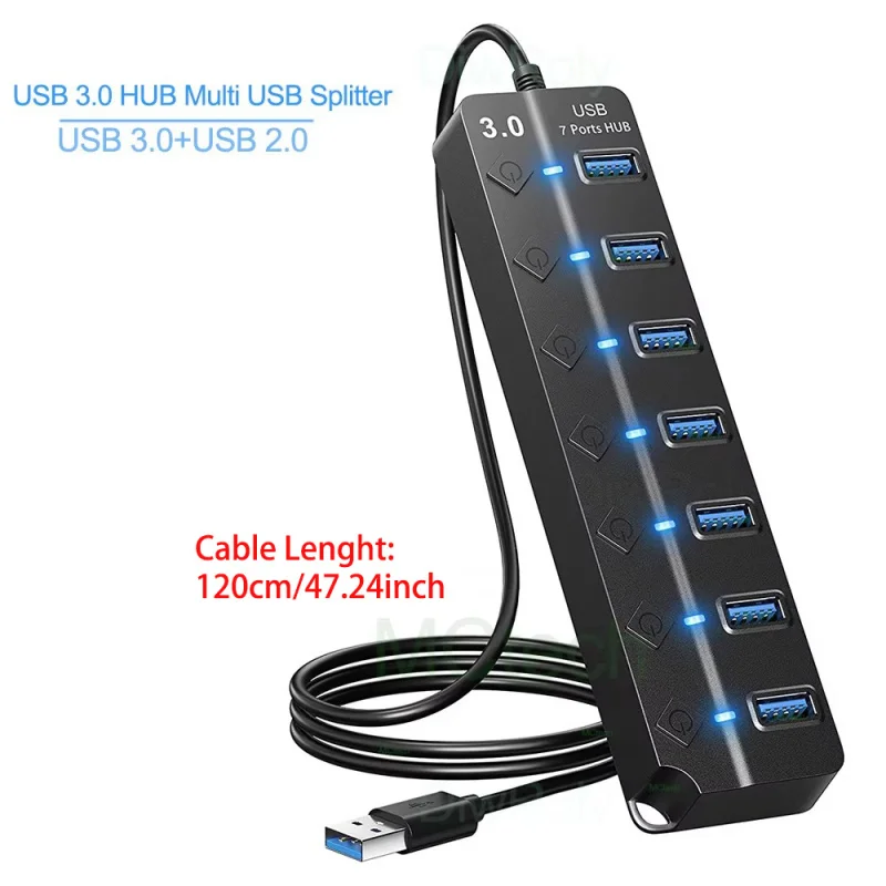 USB 3.0 Hub USB Hub 2.0 Multi USB Splitter Hub 120cm Long Ca