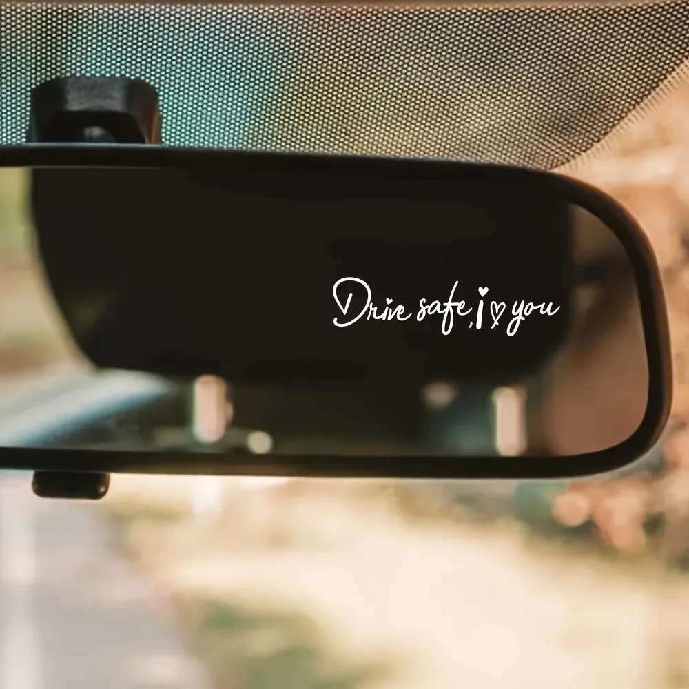 Romantic Heart I Love You Drive Safe Sticker Shiny Vinyl Decal for Car Rearview Mirror Auto Gift Safety Reminder