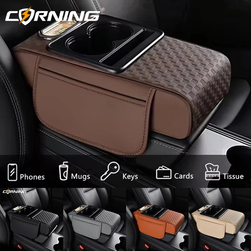 

Универсальный коврик для подлокотника из искусственной кожи, внутреннее хранилище для автомобиля, подлокотник для телефона, держатель для чашки, органайзеры, держатель для автомобильных аксессуаров