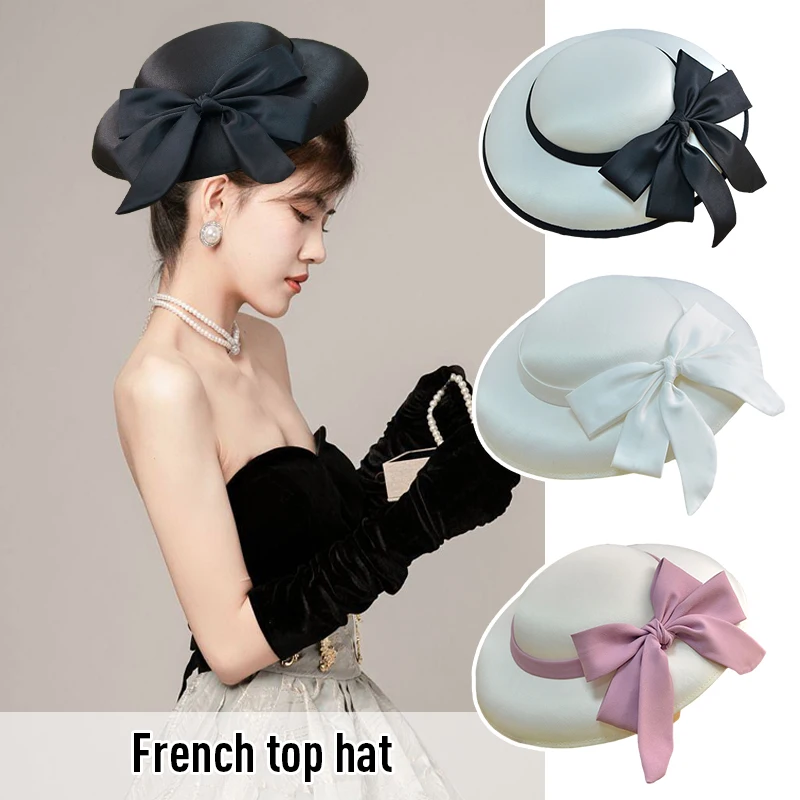 Women French Style Elegant Bucket Hat Retro Classic Bow Bridal Wedding Hats Headdress Fedoras Hats Dinner Party Church Hats