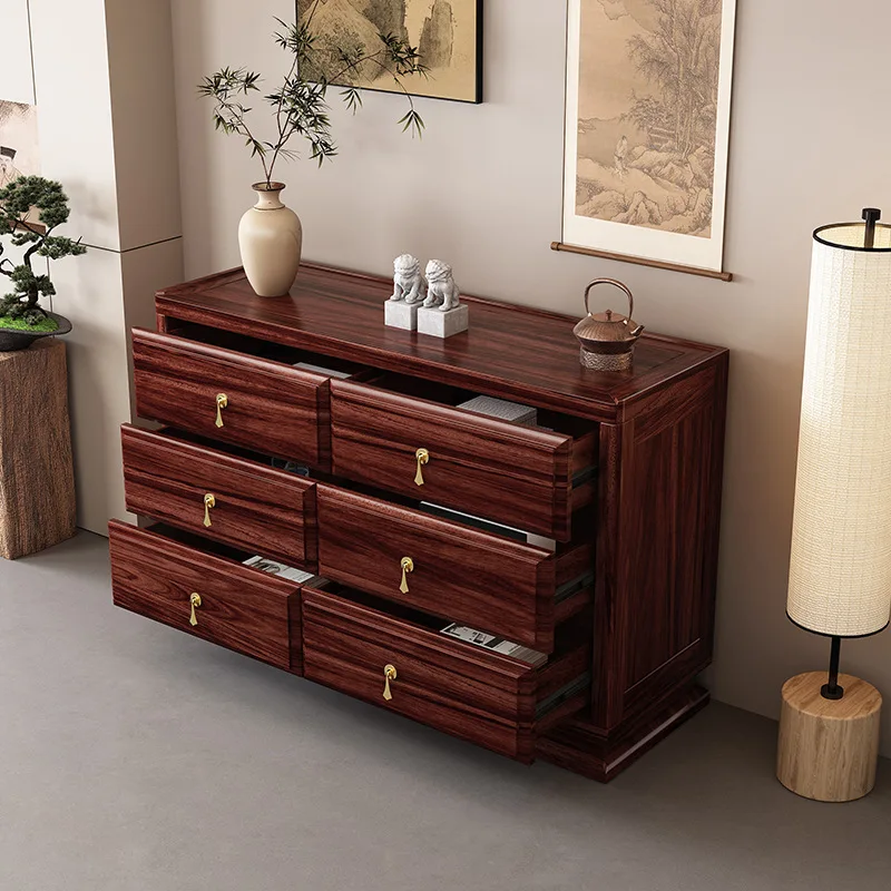 Solid wood chest household living room locker bedroom bedside chest ebony six bucket storage cabinet