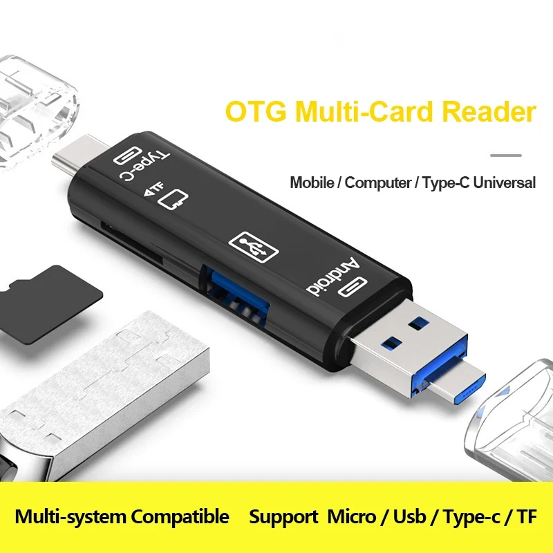 1/2/3/4Pcs 3In1 OTG Card Reader Type C/MicroUSB/USB High-Speed Universal TF/USB Adapter For Android Computers