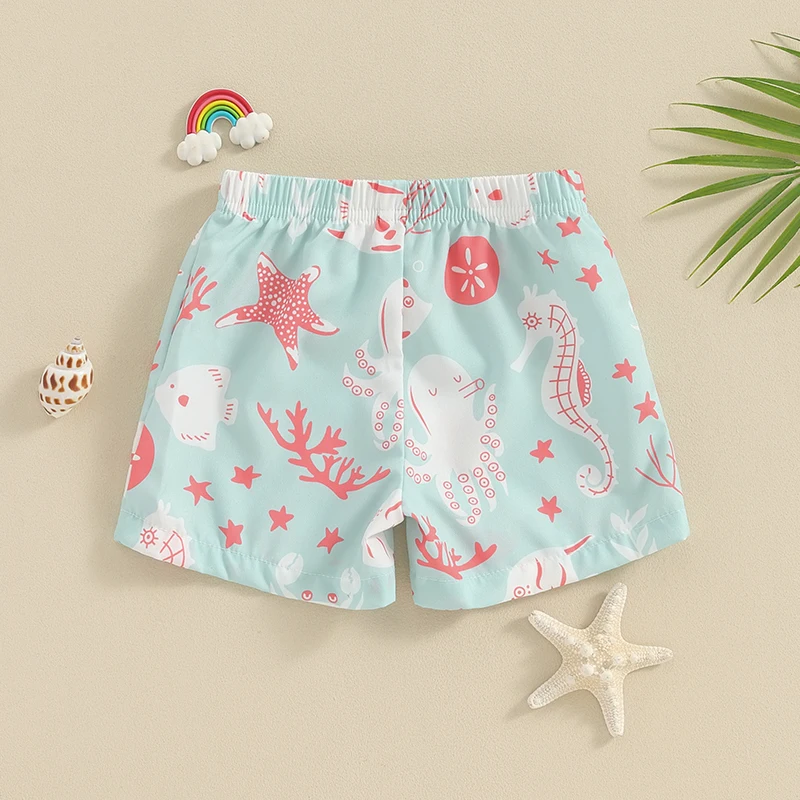 Toddler Baby Boys Swim Trunks Seafish Animal Print Elastic Drawstring Beach ShortsSwimwear Bathing Suit